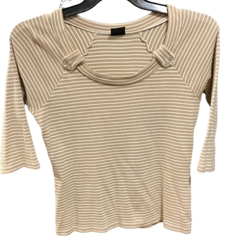 Tribal Sz Large 100% cotton tan and white striped medium scoop neck top